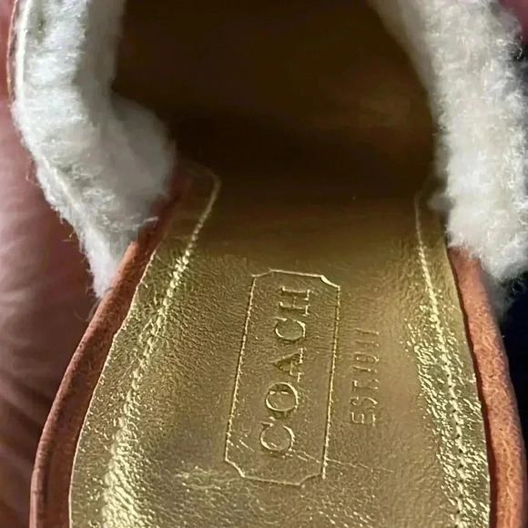 Coach Sherpa Lined Heeled Brown Studded Mules Sandal Size 6 - Picture 7 of 9